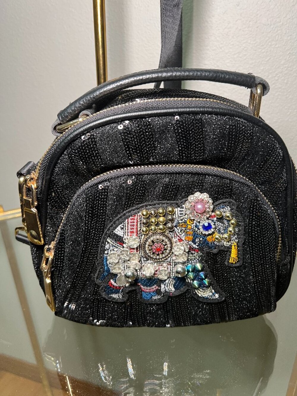 Bejeweled Shiny Black Crossbody